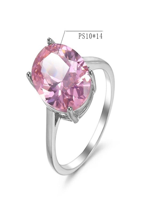 LRGKMCWTOB 925 Sterling Silver Shiny Full Diamond Handmade Ring Oval Pink Cubic Zirconia Anniversary Promise Cocktail Rings CZ Diamond Multi Row Ring Eternity Engagement Wedding Band Ring (Size 7) - Image 2